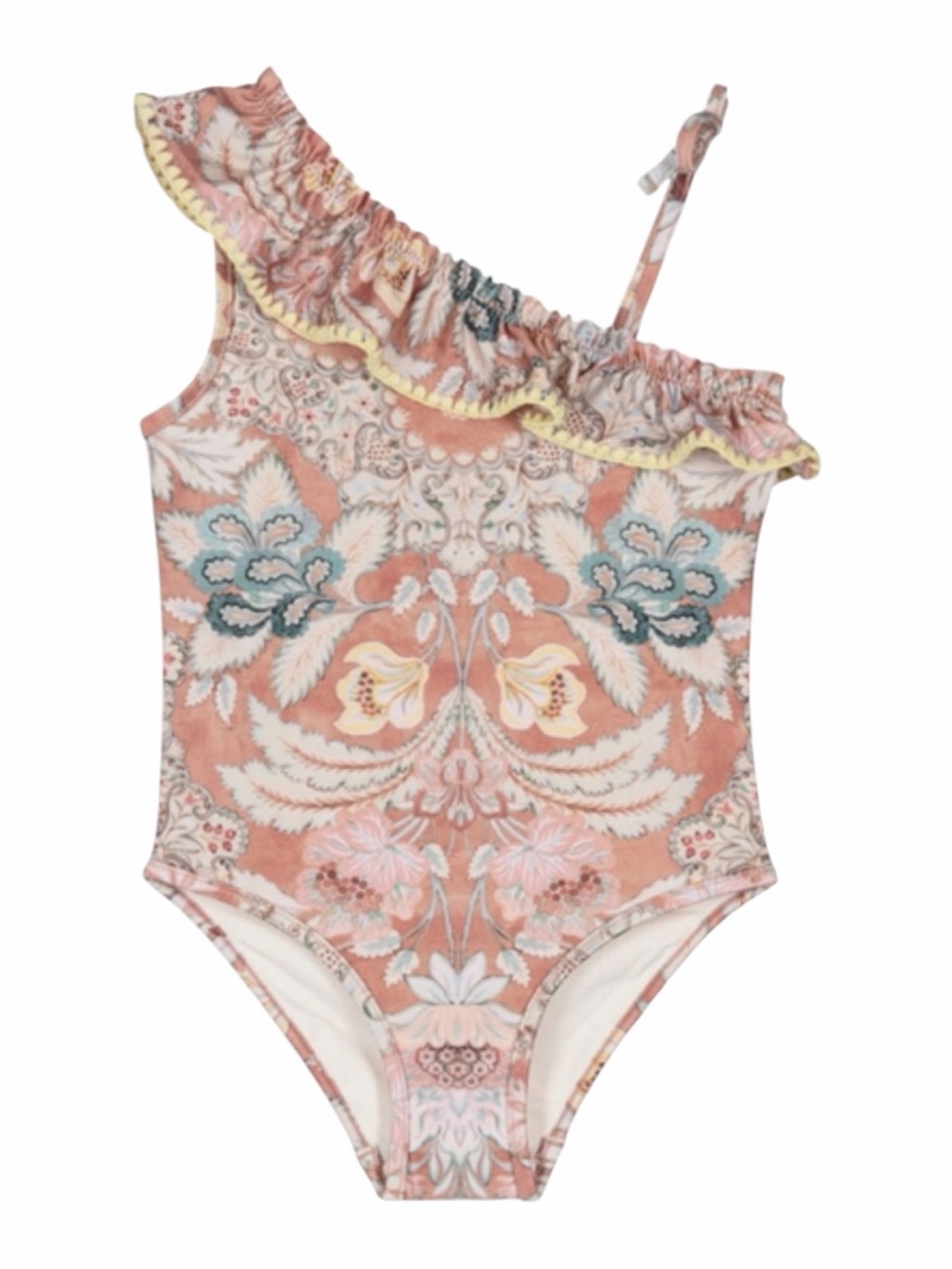 Zimmermann Kids Tallow One-Shoulder Floral Swimsuit Size 12